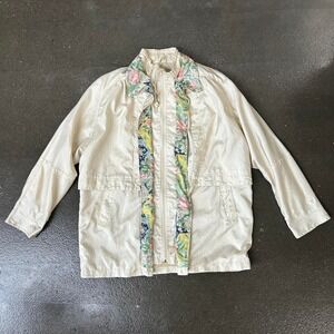 Vintage 90s Coat Collectibles Cream Floral Size Medium Windbreaker Jacket